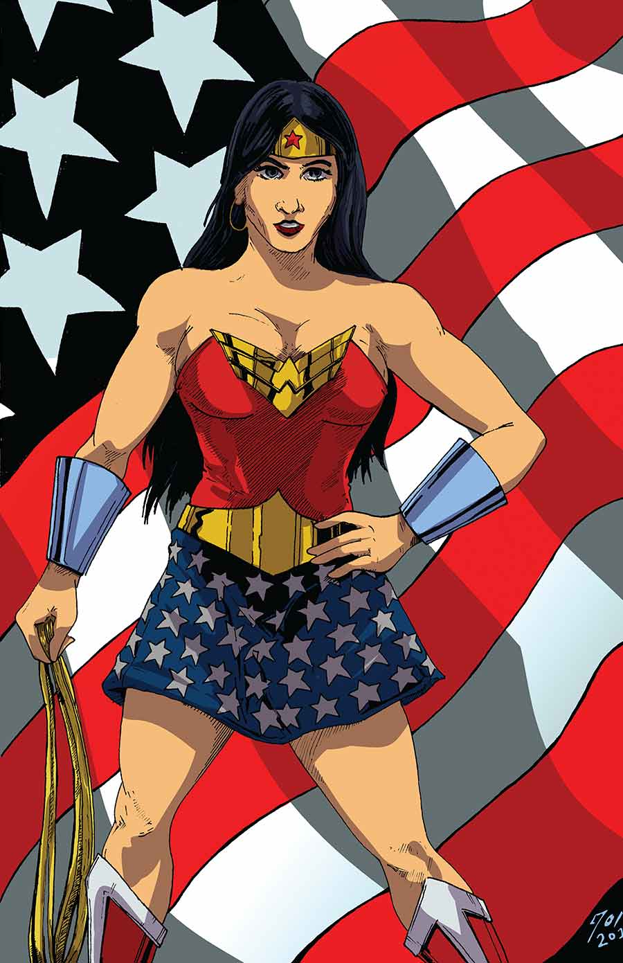 Wonder Woman With American Flag Art Print by Joshua H